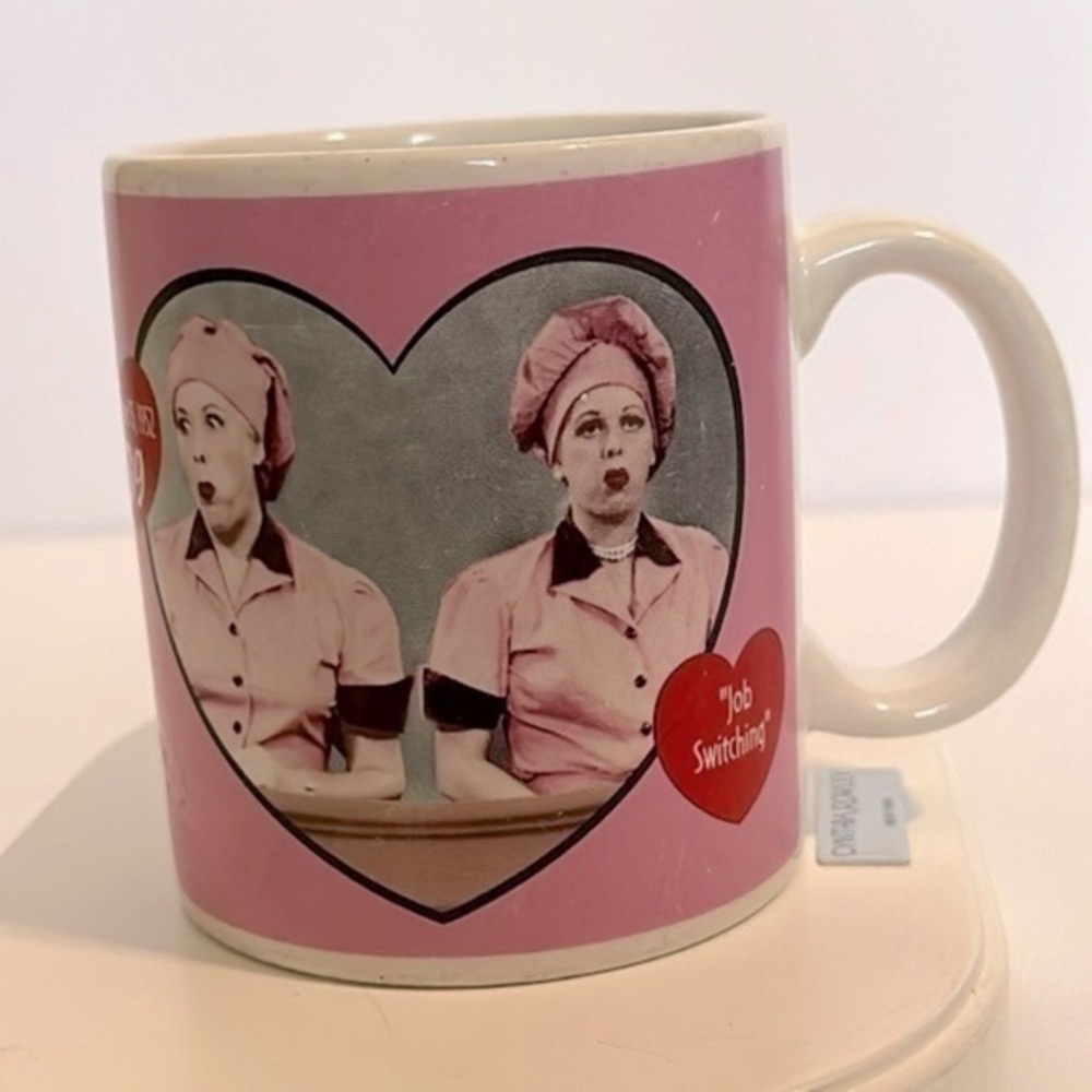 I Love Lucy 50th Anniversary Pink Ceramic Coffee Cup Mug Job Switching #39